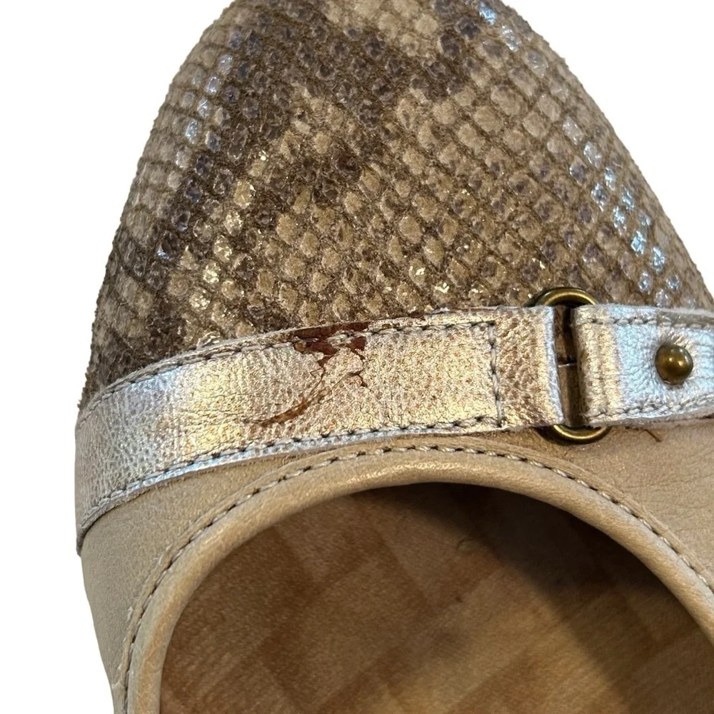 Born Leather Snakeskin Embossed Ballet Flats Tan Size 9.5